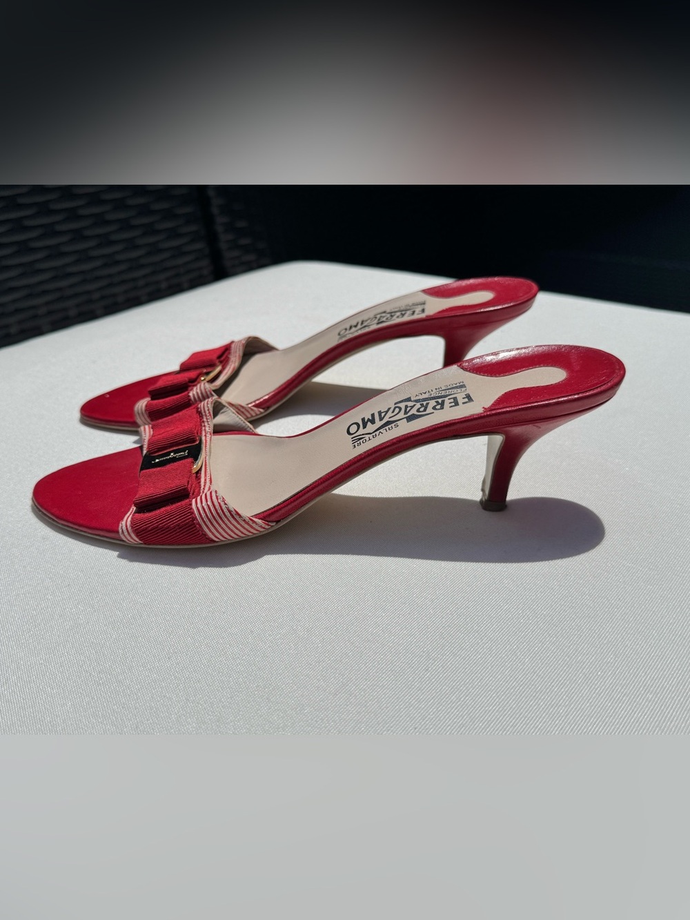 Salvatore Ferragamo Vara Bow Red Kitten Heel Sandals - Size 37 - Picture 4 of 11